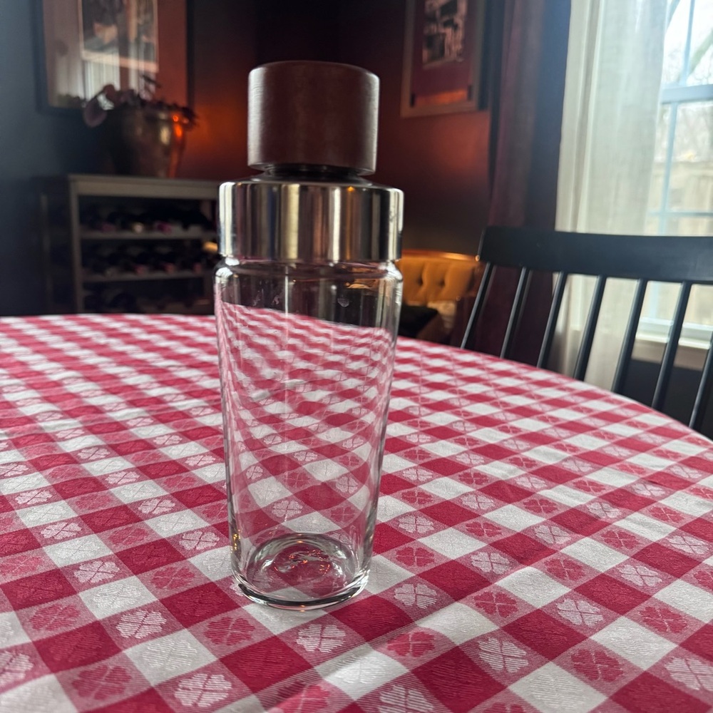CRATE AND BARREL Stainless Steel and Wood Cocktail Shaker